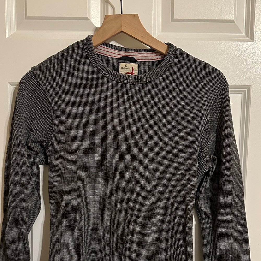 Relwen Waffle Long Sleeve Charcoal Grey Men’s Small 100% Cotton Raw Hem